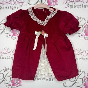 Jilly dress velvet velour style fabric rose bud ribbonn lace christmas 🎄 baby